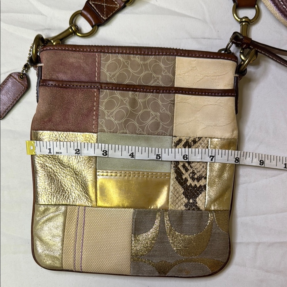 Coach Gold and Cream Crossbody Bag with Patchwork Design - has hangtag - Picture 15 of 16